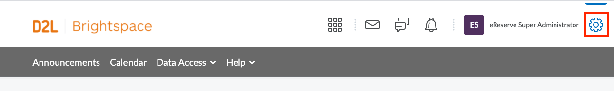 Brightspace: Admin Settings Cog