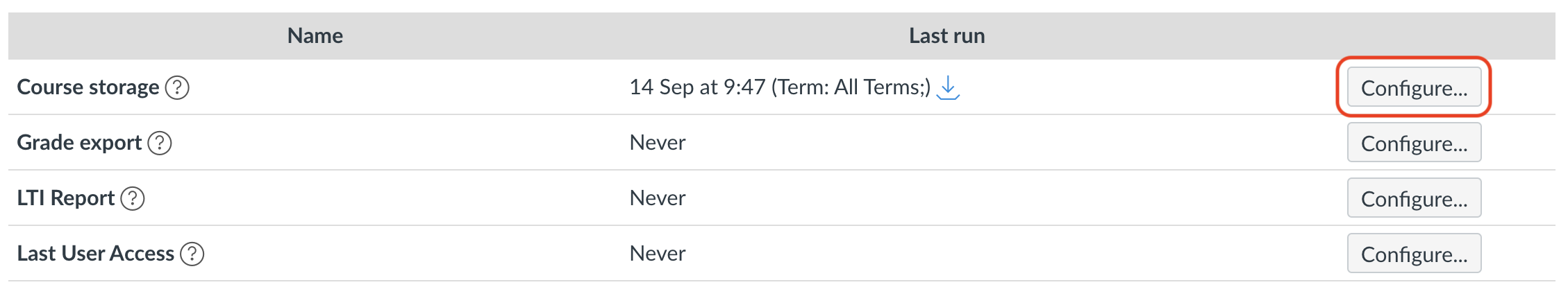 Canvas: Course Storage Report Configuration