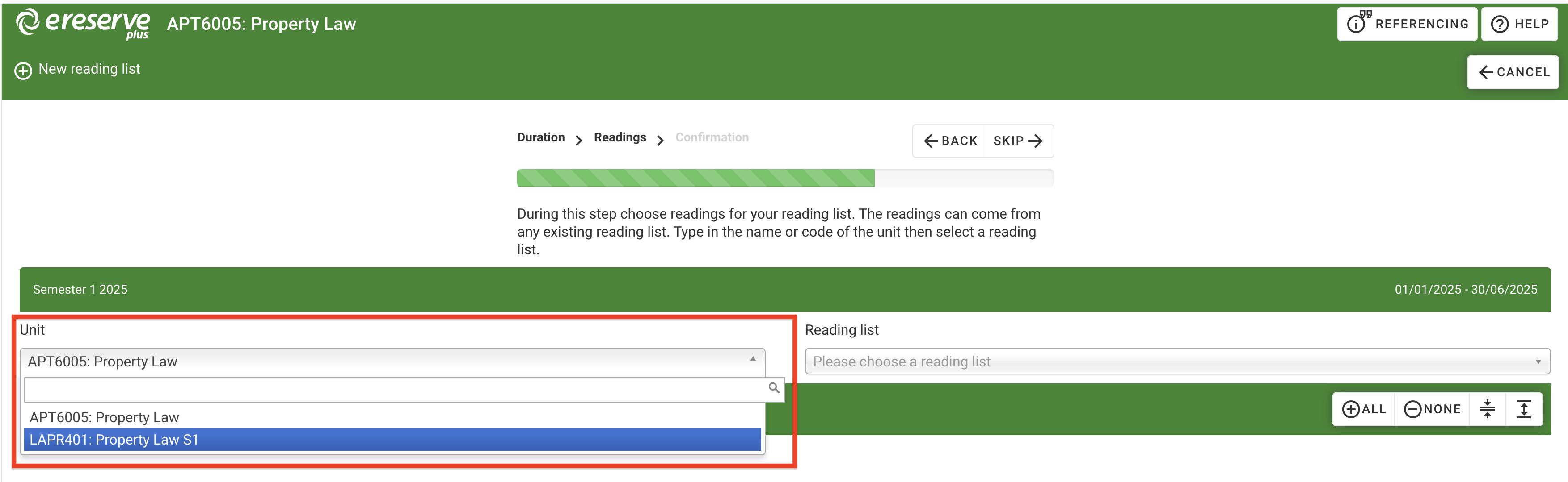 Unit dropdown and search field