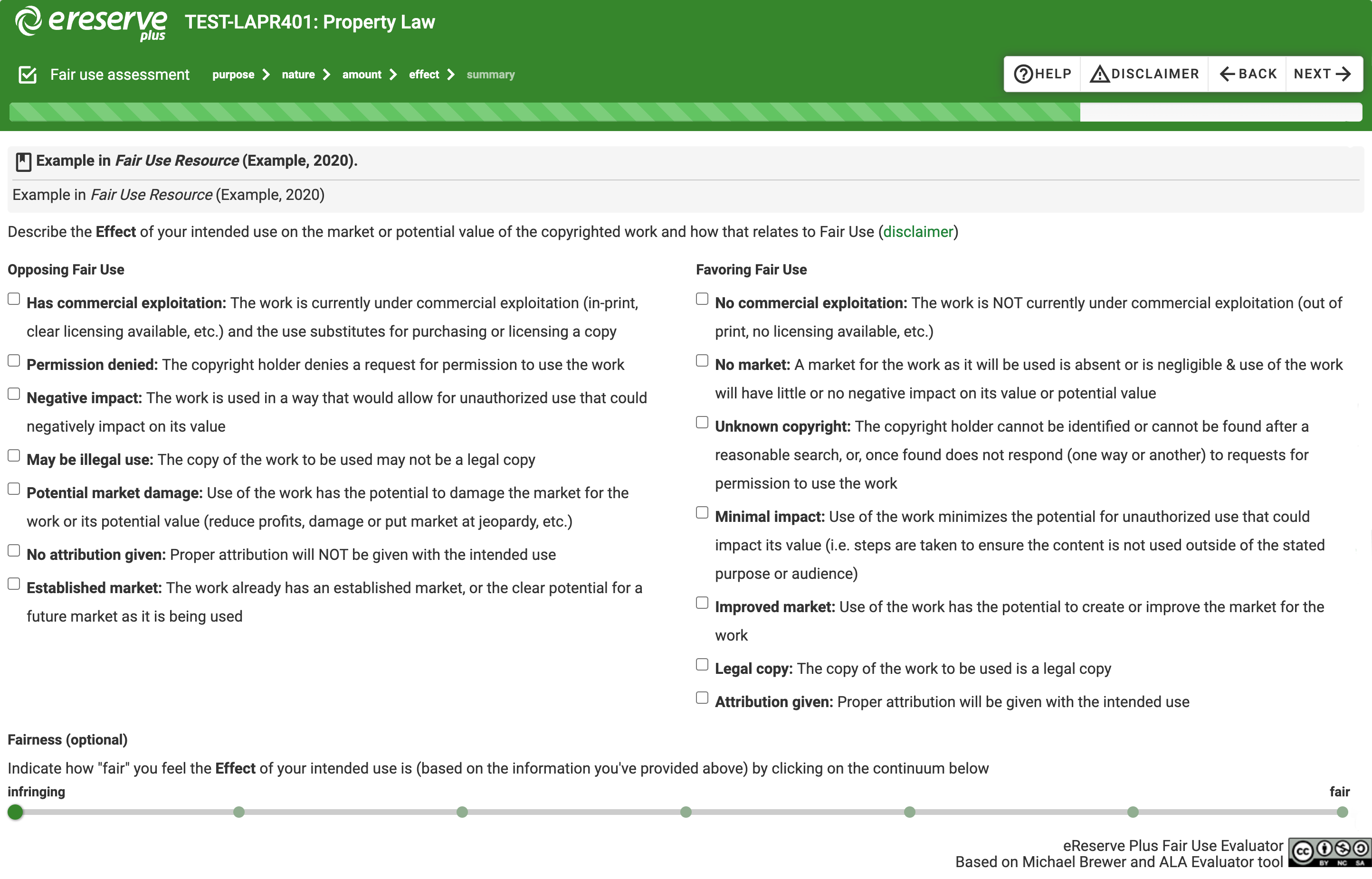 First factor of Fair Use Assessment - Effect