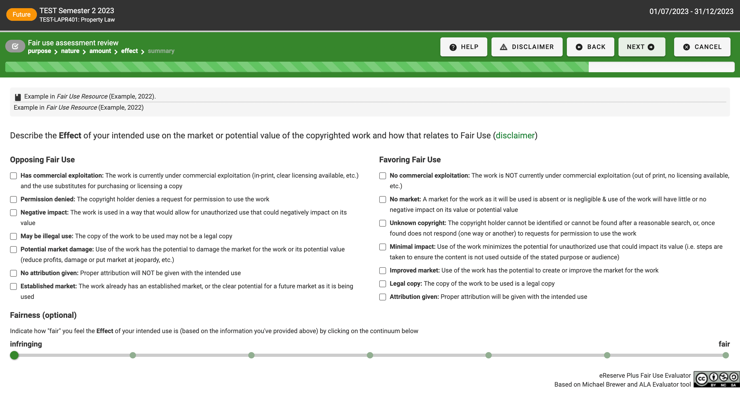 First factor of Fair Use Assessment - Effect