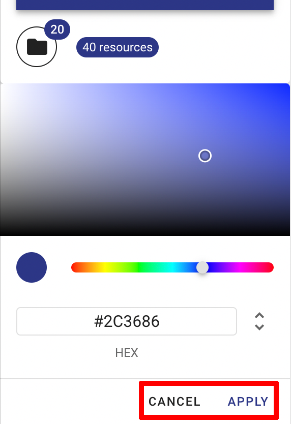 The Cancel and Apply buttons underneath the Colour Picker field