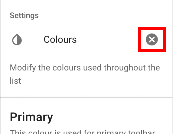 The Back option is located on the right of the Colour settings option