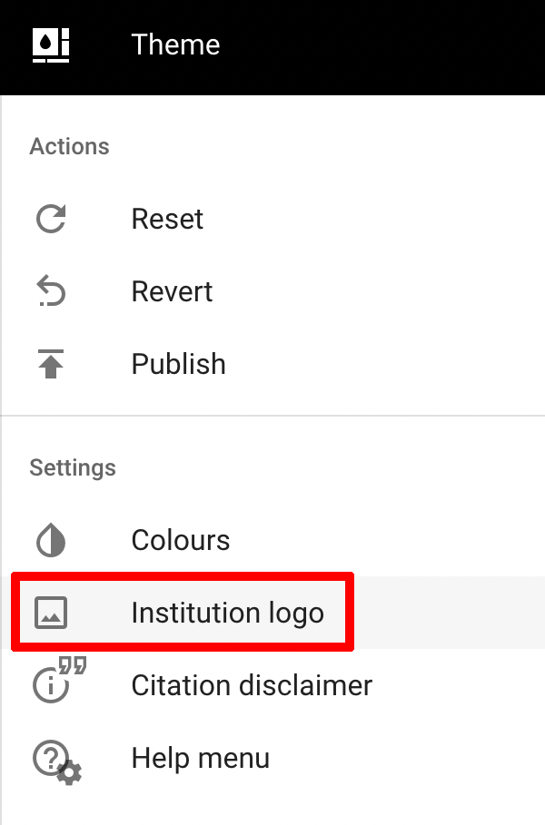 The Institution logo Settings option