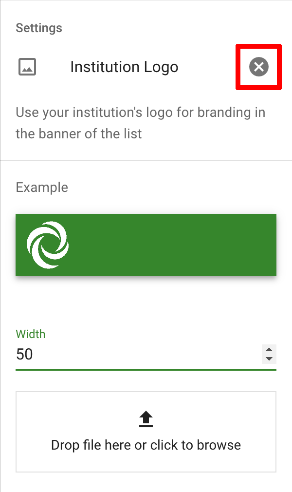 The Back option is located the right of the Institution Logo Settings option