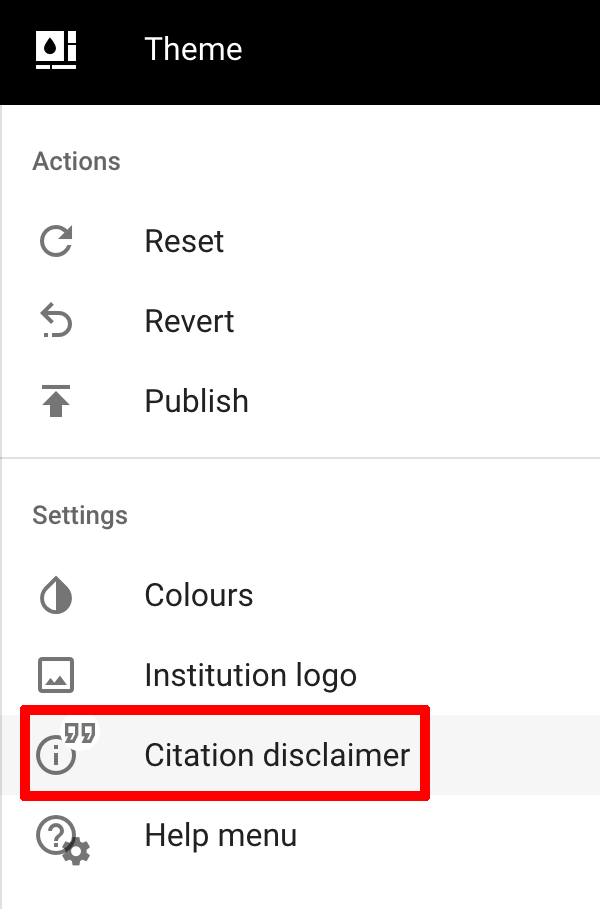 The Citation Disclaimer settings option