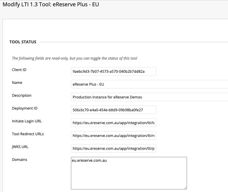 LTI 1.3/Advantage Tool populated details