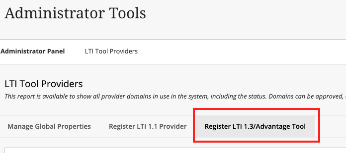 Register LTI 1.3/Advantage Tool