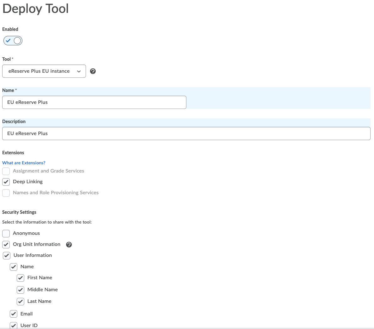 Creation of LTI Deploymentl